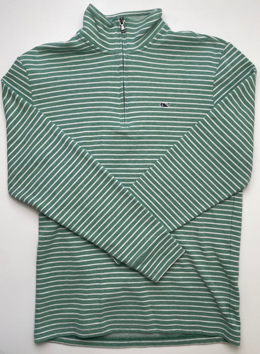 Vineyard Vines Sweatshirt - Green Striped 1/4 Zip (Adult Size S) | size 16/18