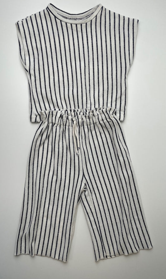 Zara 2 Piece Ensemble - White Terry T-Shirt + Wide Leg Pants | size 12 - 18 Months