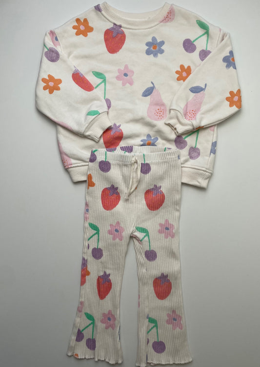 Zara 2 Piece Ensemble - Cream Floral Crewneck + Ribbed Leggings | size 12 - 18 Months
