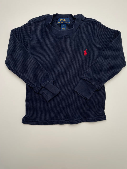 Polo Ralph Lauren Long Sleeve T-Shirt - Navy Blue Waffle Knit | size 2T