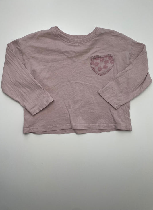 Zara Long Sleeve T-Shirt - Pink heart pocket | size 12 - 18 Months