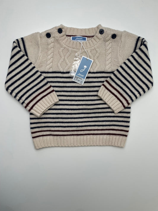 Jacadi Sweater - Cream Cable Knit Striped | size 12 Months