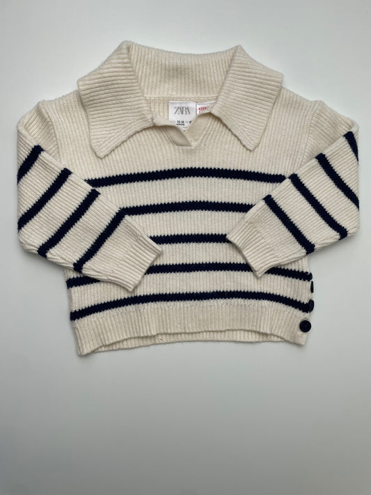 Zara Sweater - Cream Striped + Collar | size 12 - 18 Months