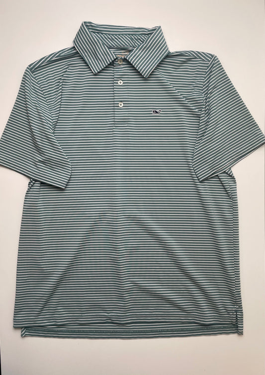 Vineyard Vines Shirt - Green Striped Polo | size 18