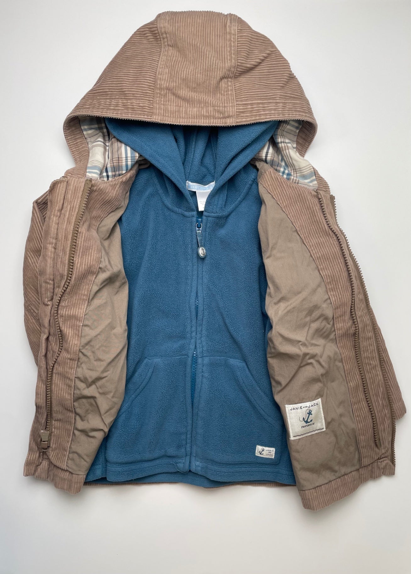 Janie and Jack Jacket - Brown Fleece Layer + Corduroy Top Coat | size 2T/3T