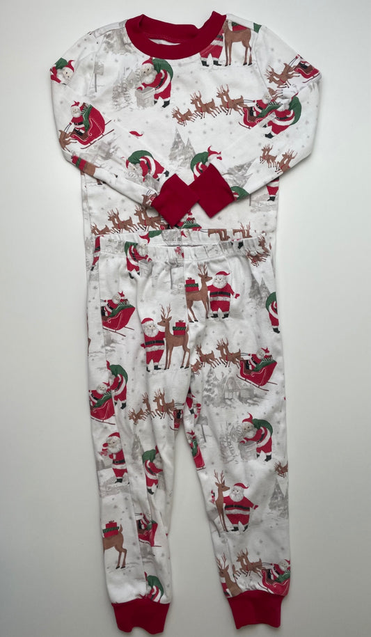 Pottery Barn Kids 2 Piece Ensemble - White Santa + Reindeer Pajamas | size 4T