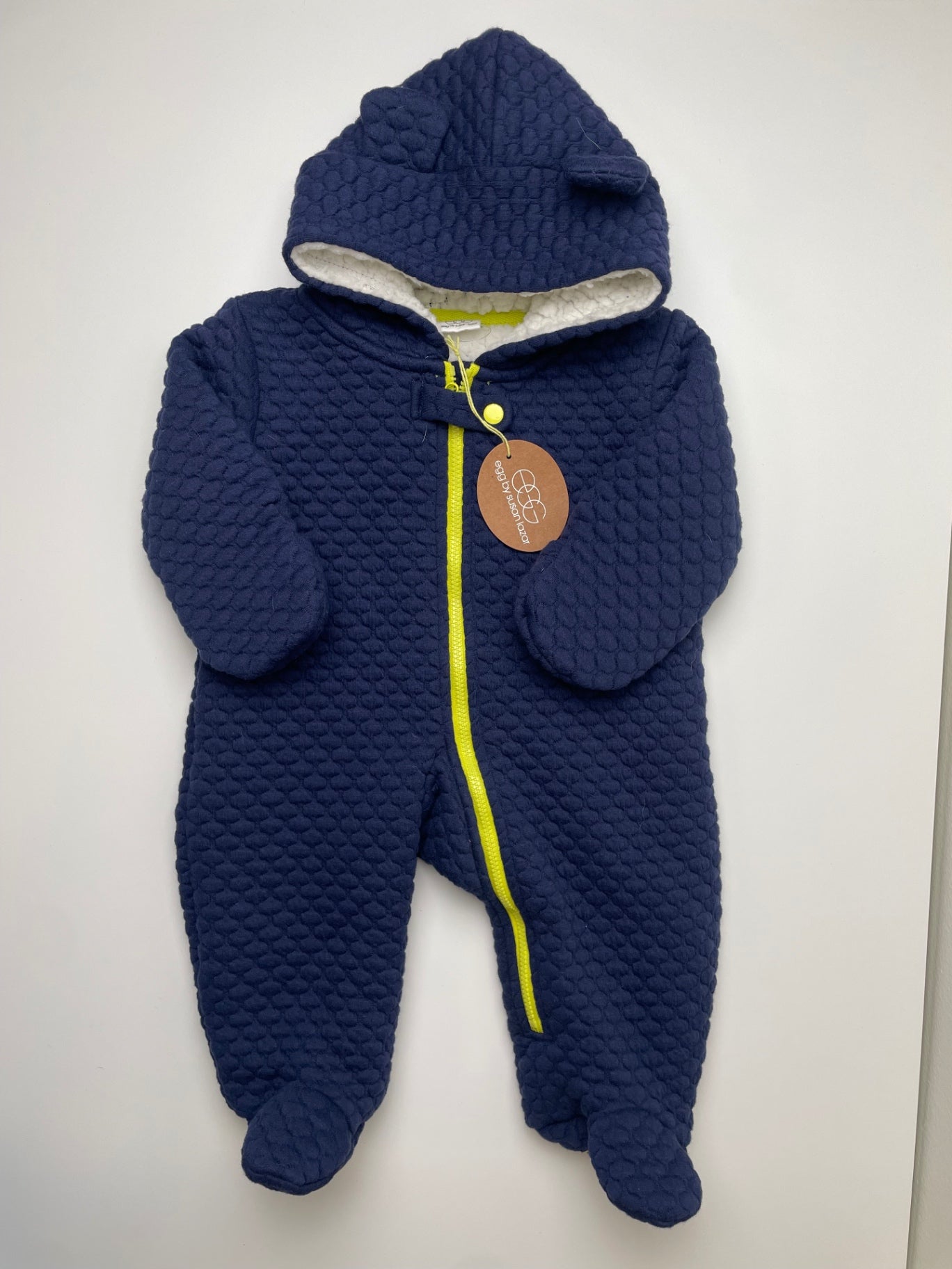 EGG New York Onesie - Navy Blue Sherpa Lined Quilted | size 3 Months