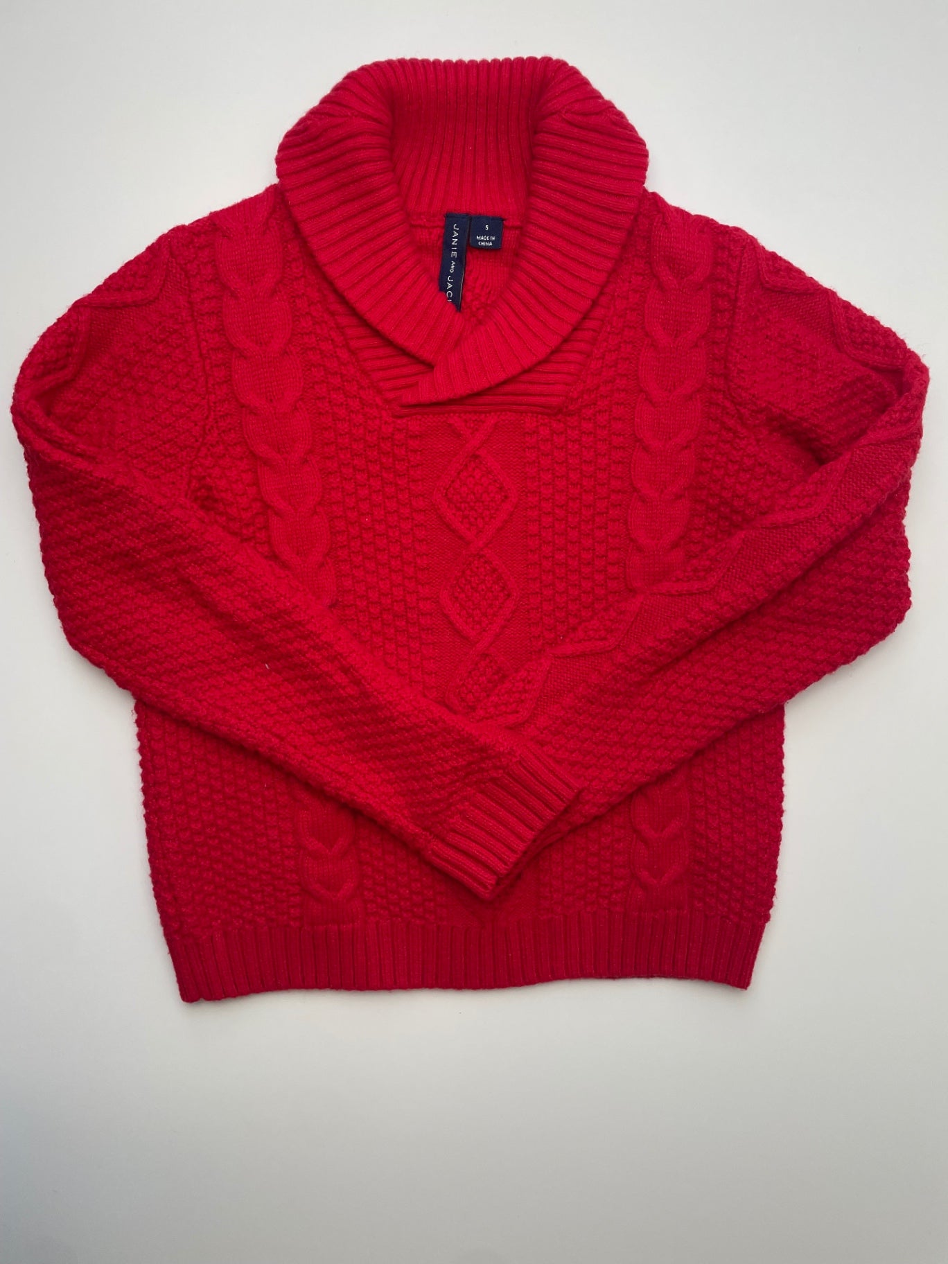 Janie and Jack Sweater - Red Cable Knit Shawl Collar | size 5T