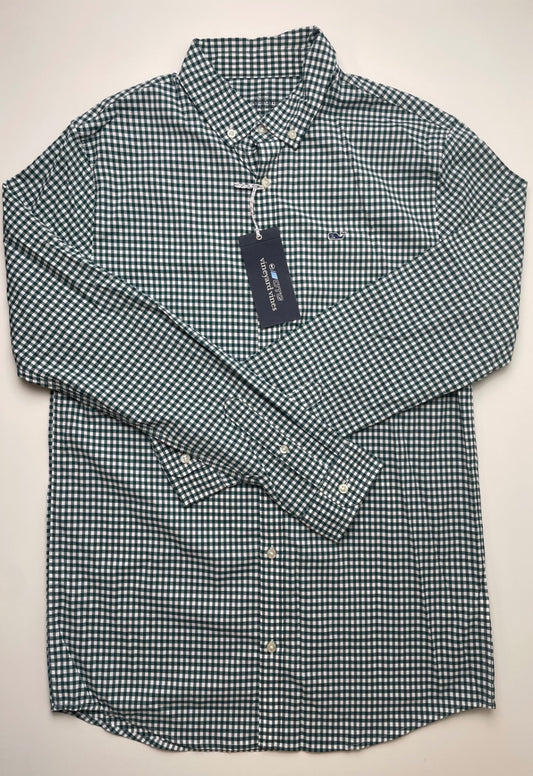 Vineyard Vines Shirt - Green Performance Gingham Button Down | size 18