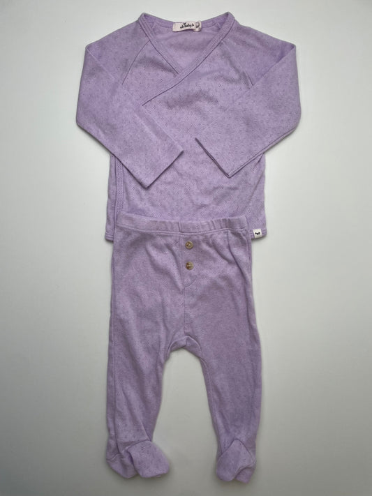 Oh Baby 2 Piece Ensemble - Purple Pointelle Long Sleeve + Leggings | size 6 Months