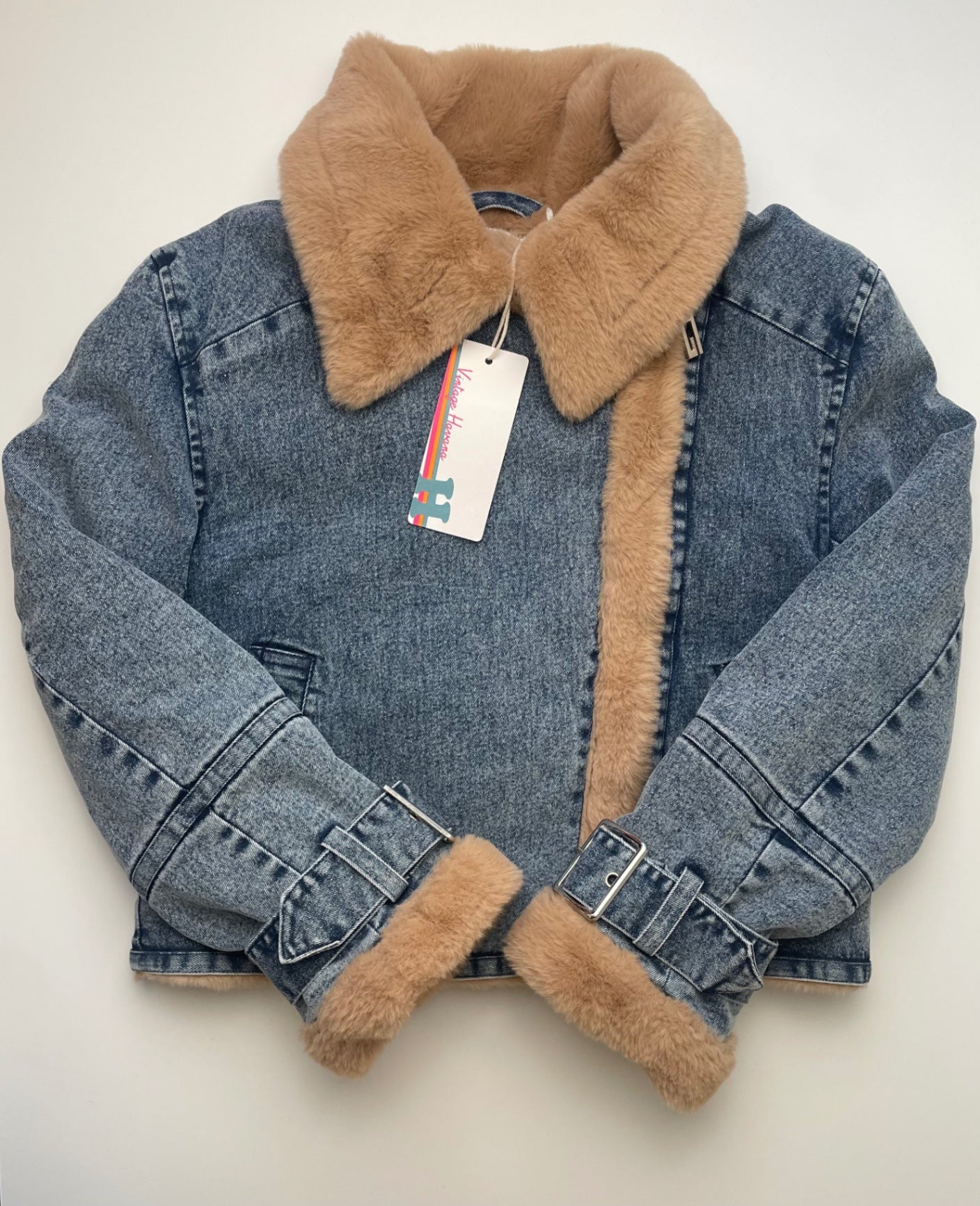 Vintage Havana Jacket - Blue Denim Fur Lined | size 14