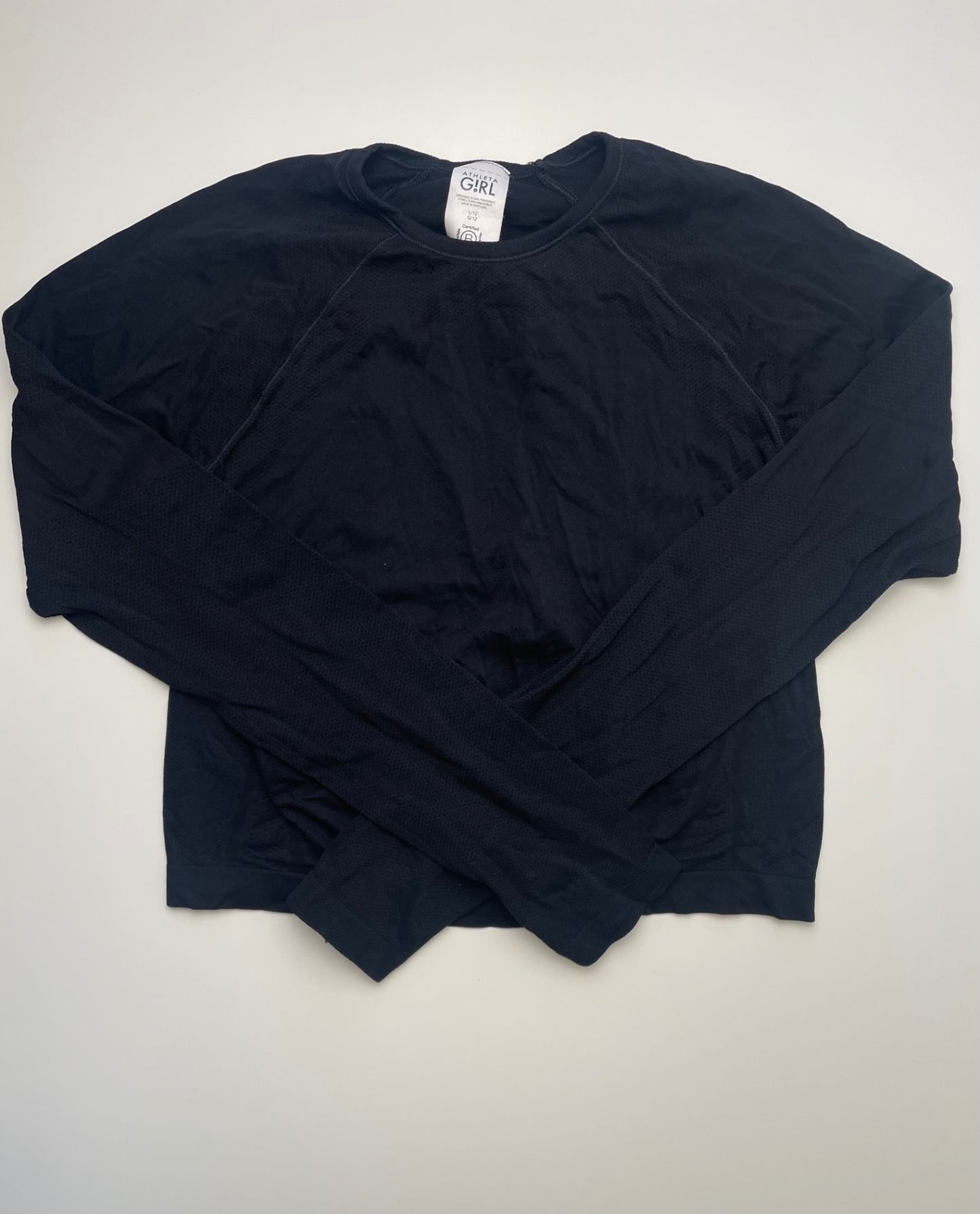 Athleta Girl Long Sleeve T-Shirt - Black Solid Athletic | size 12