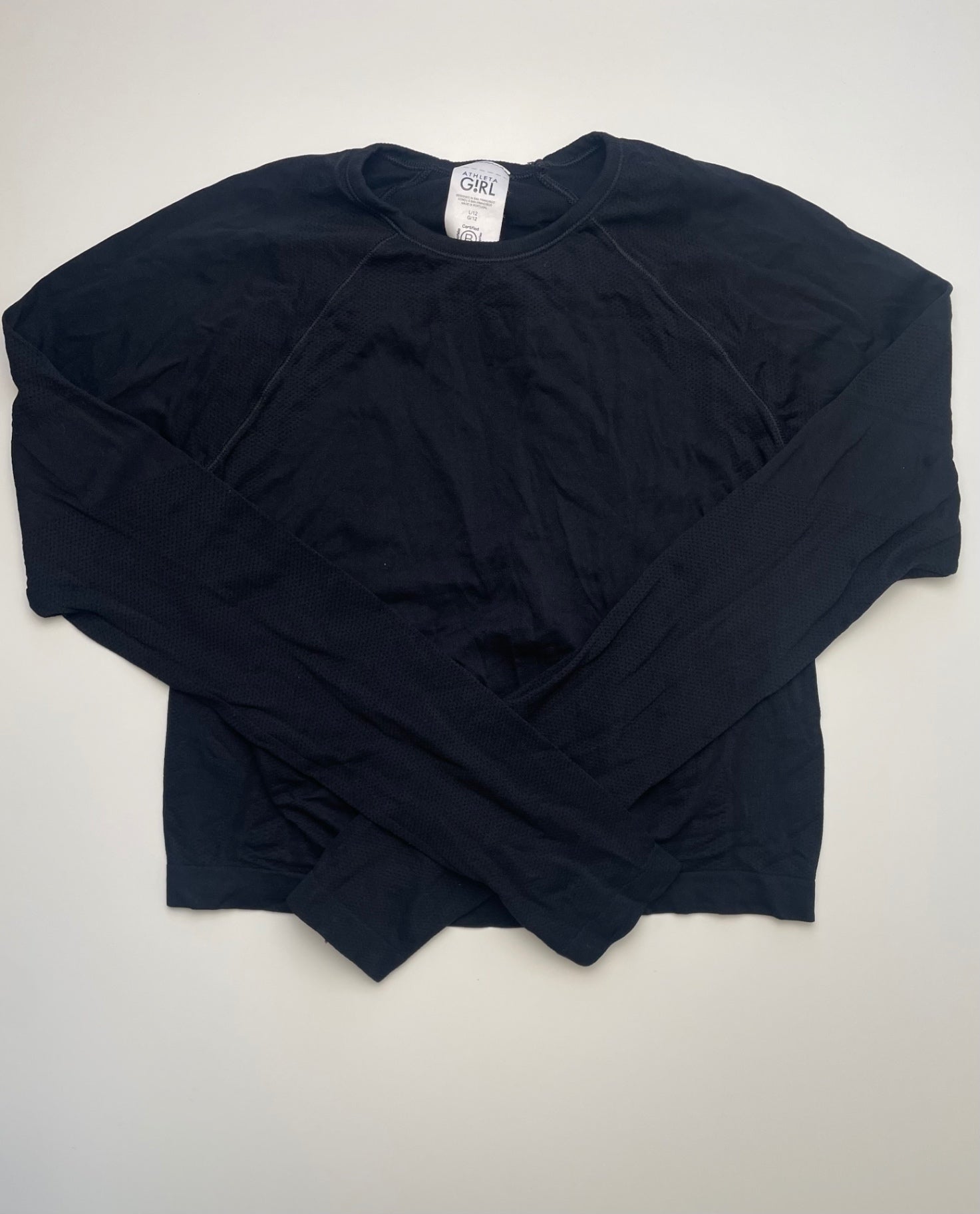 Athleta Girl Long Sleeve T-Shirt - Black Solid Athletic | size 12