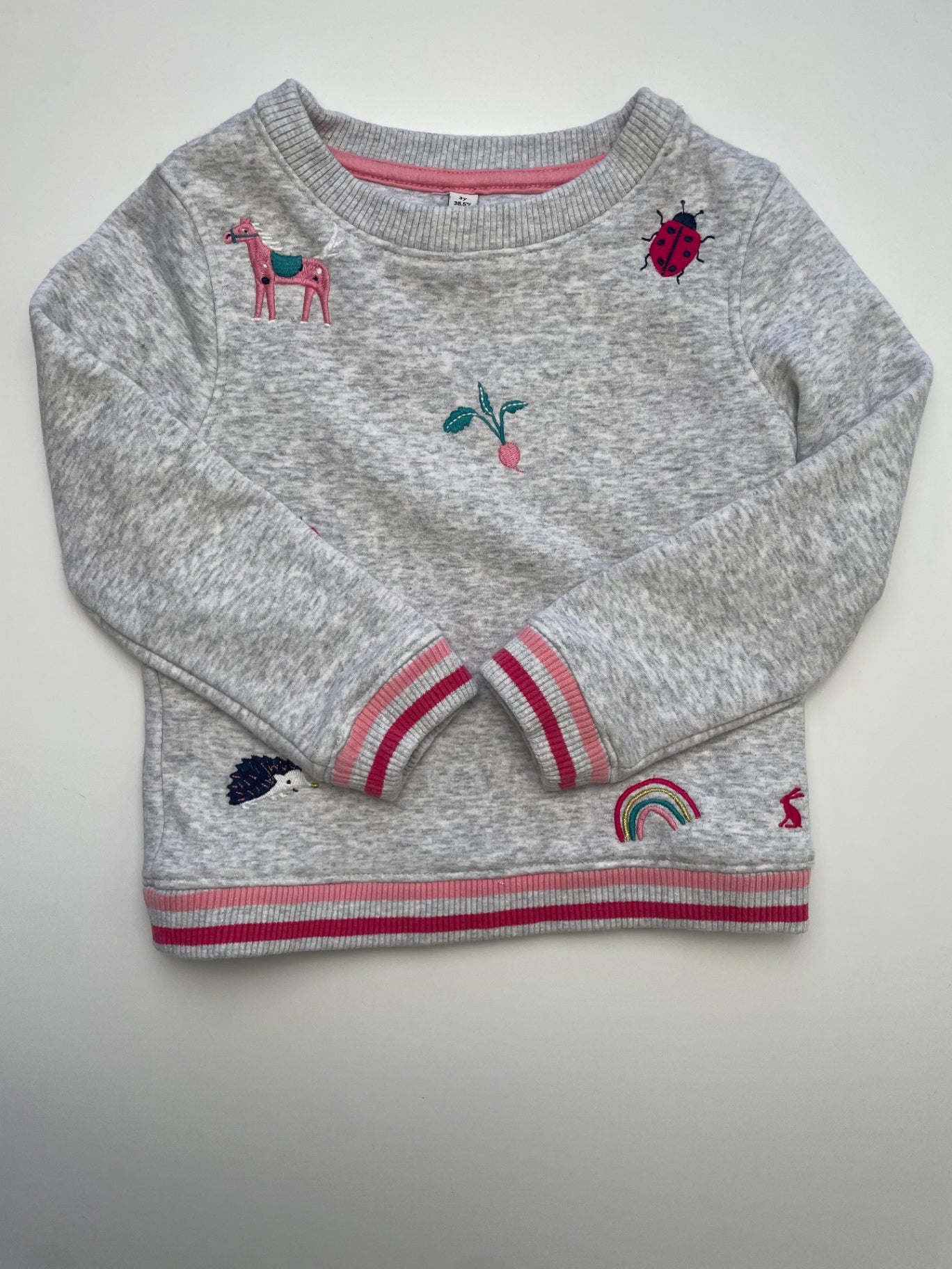 Joules Sweatshirt - Gray Pink Embroidery Crewneck | size 3T