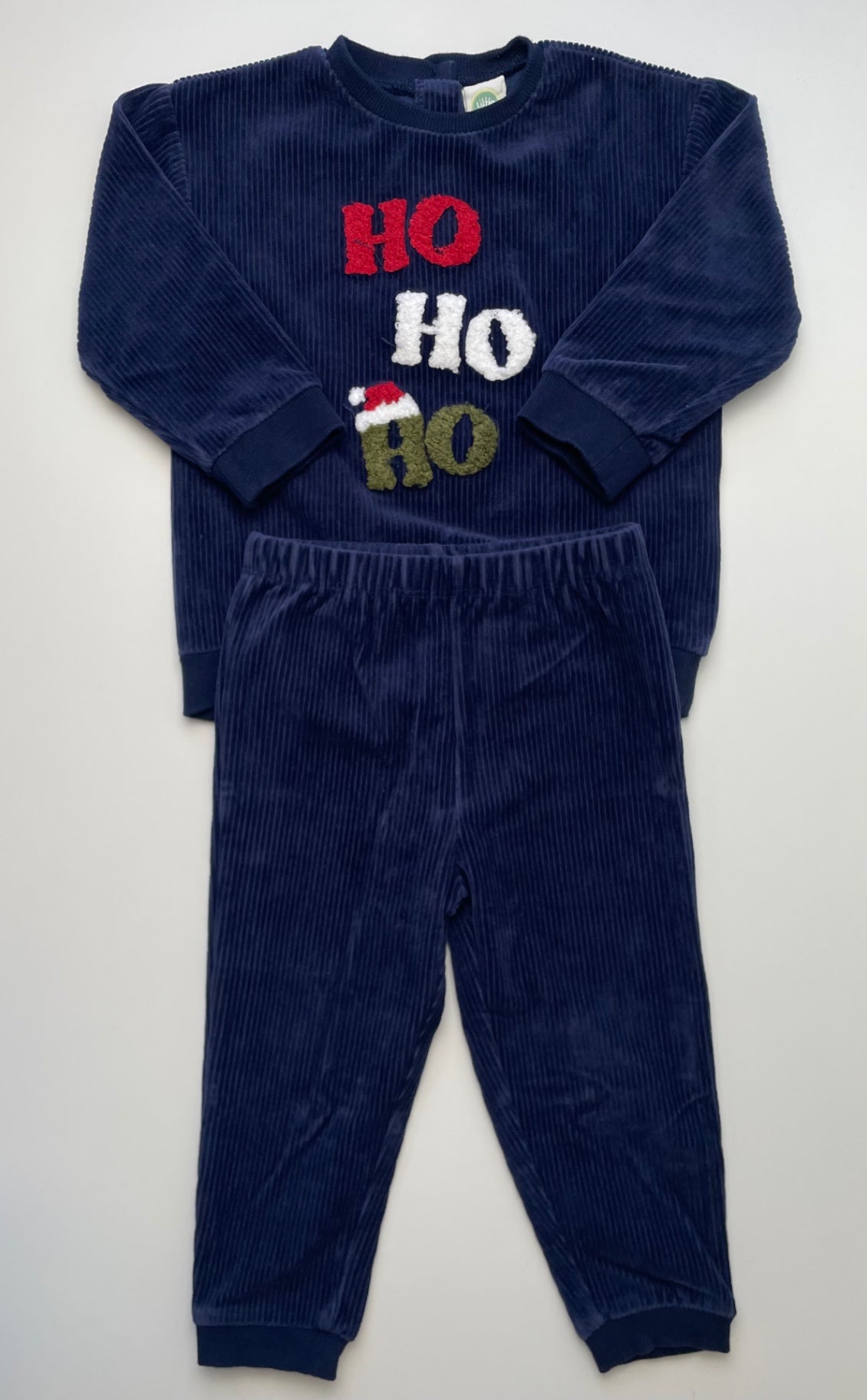 Little Me 2 Piece Ensemble - Navy Blue Corduroy 'Ho Ho Ho' | size 24 Months