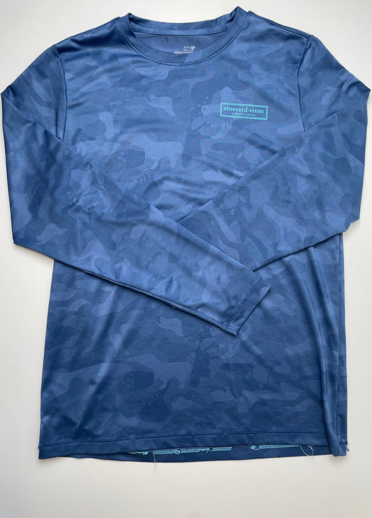 Vineyard Vines Long Sleeve T-Shirt - Blue Camouflage Performance | size 12/14