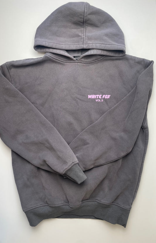 White Fox Sweatshirt - Gray Hoodie Purple Logo (Adult Size XXS/XS) | size 12/14