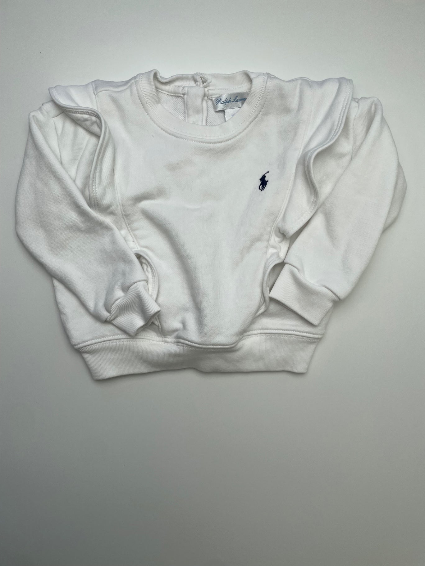 Ralph Lauren Sweatshirt - White Ruffle Crewneck | size 12 Months