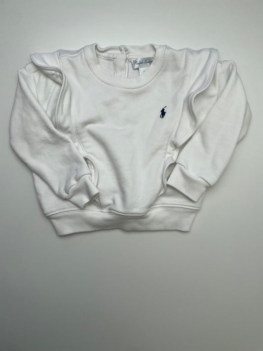 Ralph Lauren Sweatshirt - White Ruffle Crewneck | size 12 Months