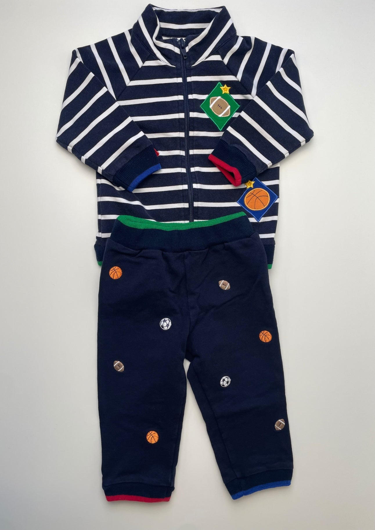 Florence Eiseman 2 Piece Ensemble - Navy Blue Striped Full Zip + Sports Joggers | size 12 Months