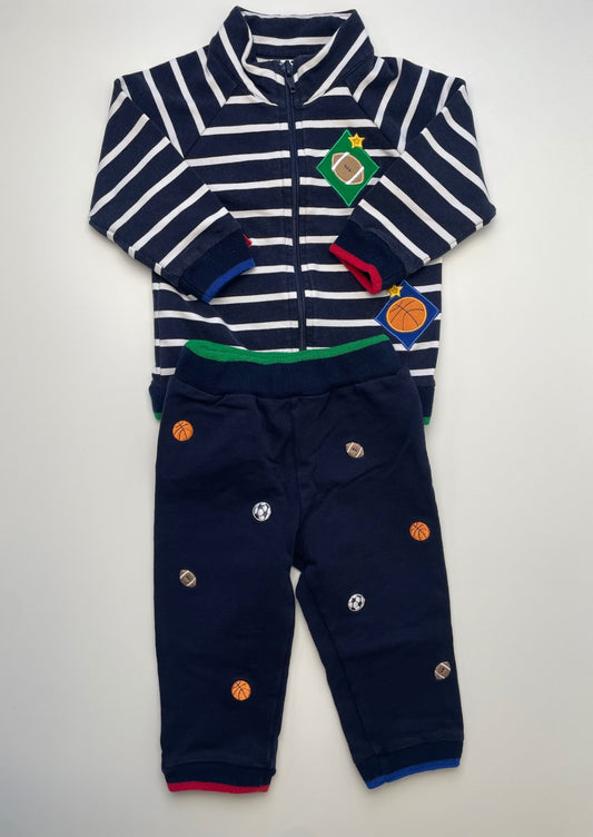 Florence Eiseman 2 Piece Ensemble - Navy Blue Striped Full Zip + Sports Joggers | size 12 Months