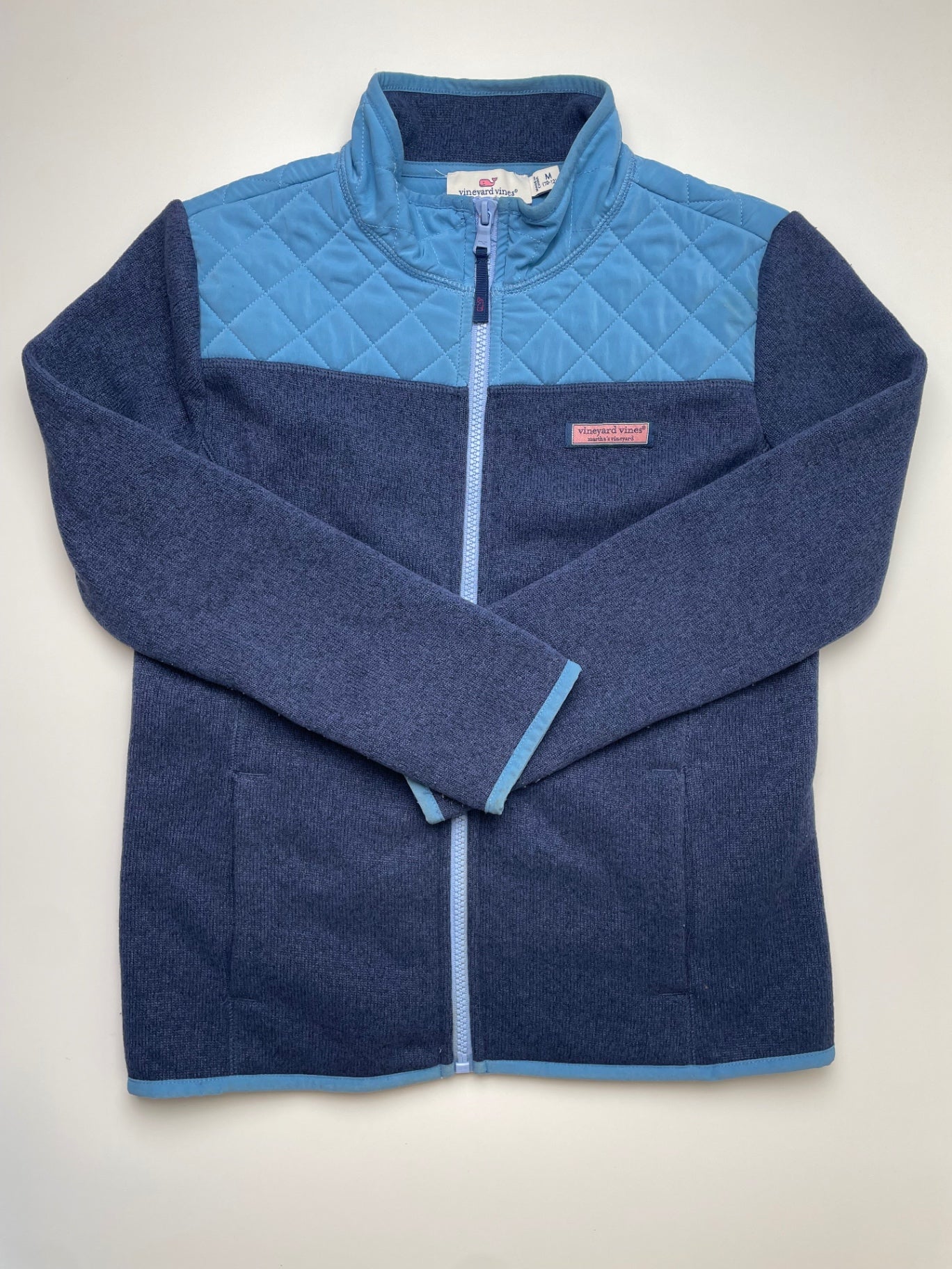 Vineyard Vines Sweatshirt - Navy Blue Quilted + Knit Full Zip | size 10/12
