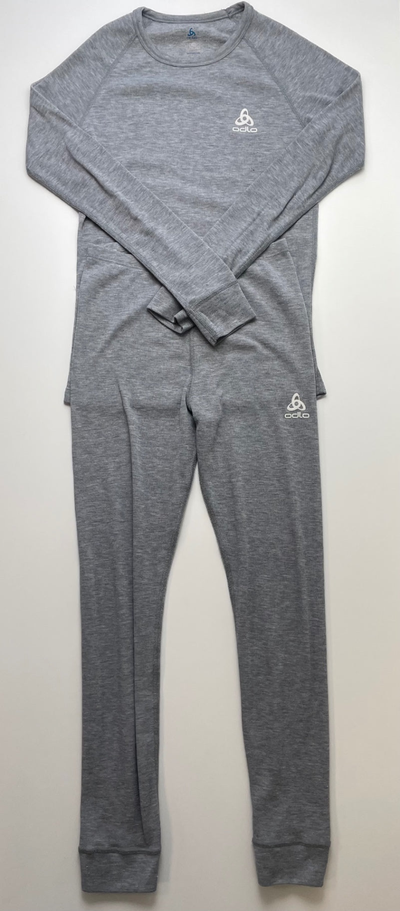 Odlo 2 Piece Ensemble - Gray Ribbed Long Sleeve + Leggings | size 12/14