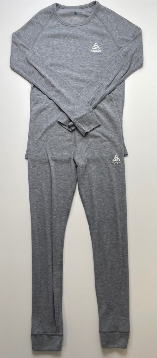 Odlo 2 Piece Ensemble - Gray Ribbed Long Sleeve + Leggings | size 12/14