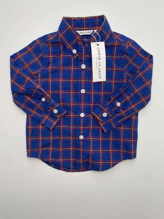 Janie and Jack Shirt - Blue Plaid Button Down | size 6 - 12 Months
