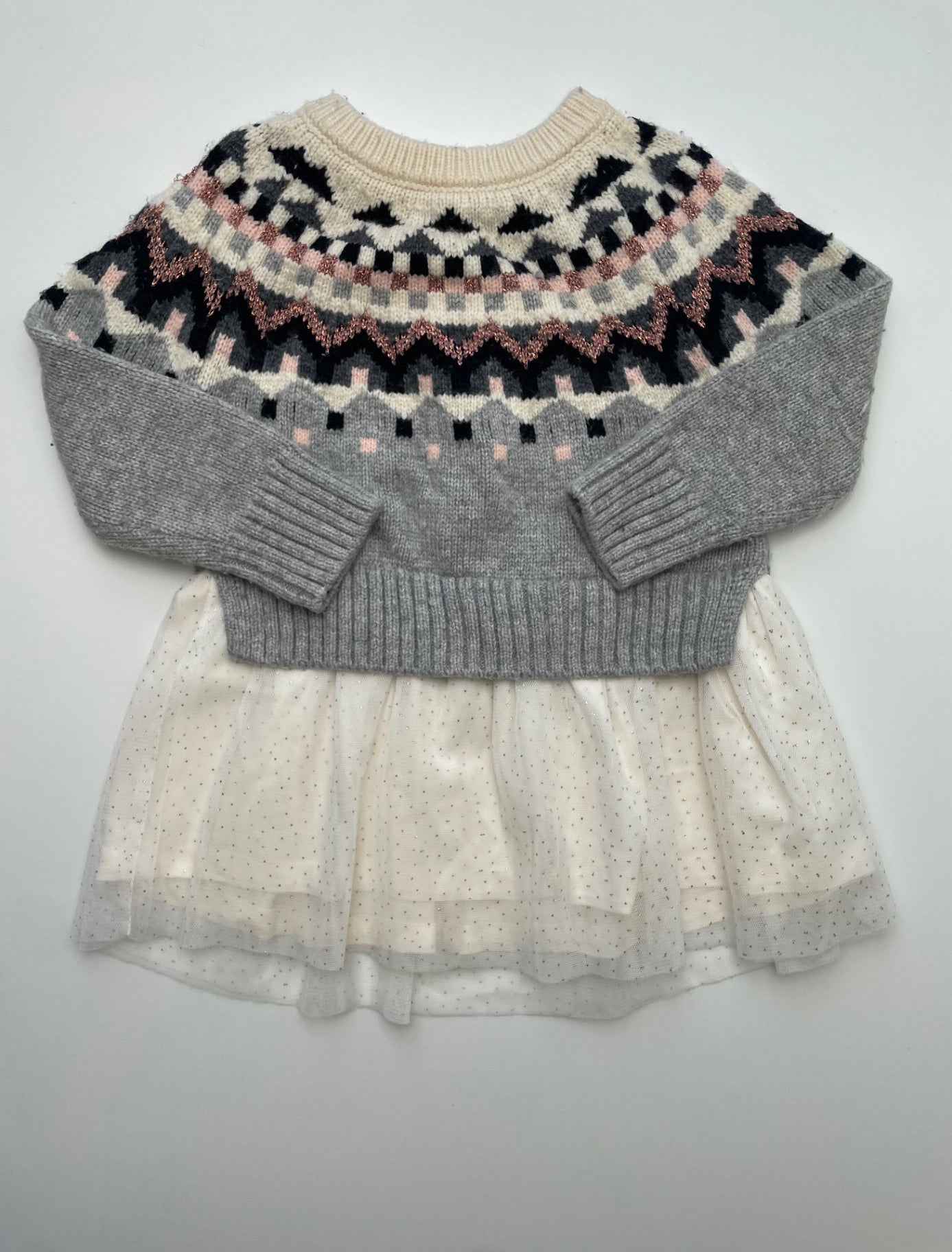 Baby Gap Dress - Gray Fair Isle Sweater + Tulle Skirt | size 18 - 24 Months
