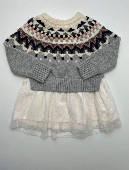 Baby Gap Dress - Gray Fair Isle Sweater + Tulle Skirt | size 18 - 24 Months