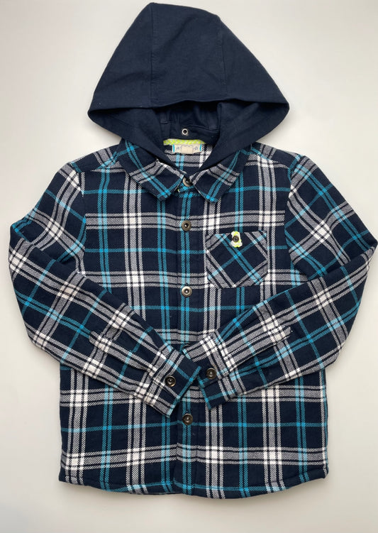 EGG New York Jacket - Blue Plaid Shacket + Hood | size 10