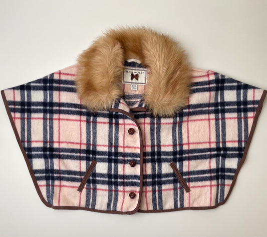 Janie and Jack Jacket - Multicolor Plaid Poncho + Fur Collar | size 12 - 18 Months