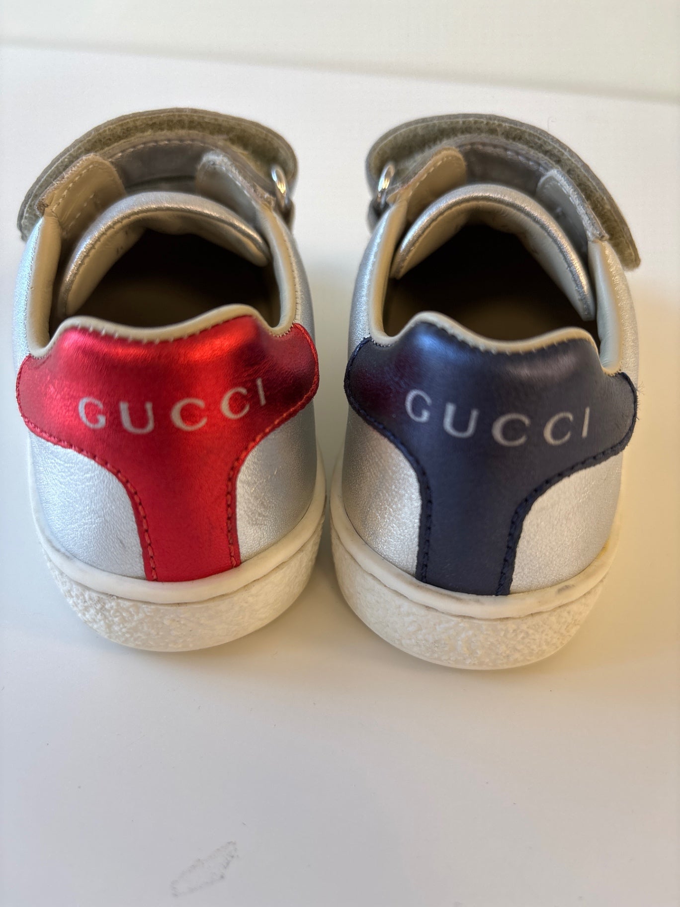Gucci Baby Ace Leather Sneakers - Silver Metallic, Made in Italy | size 5.5 (EU 21)