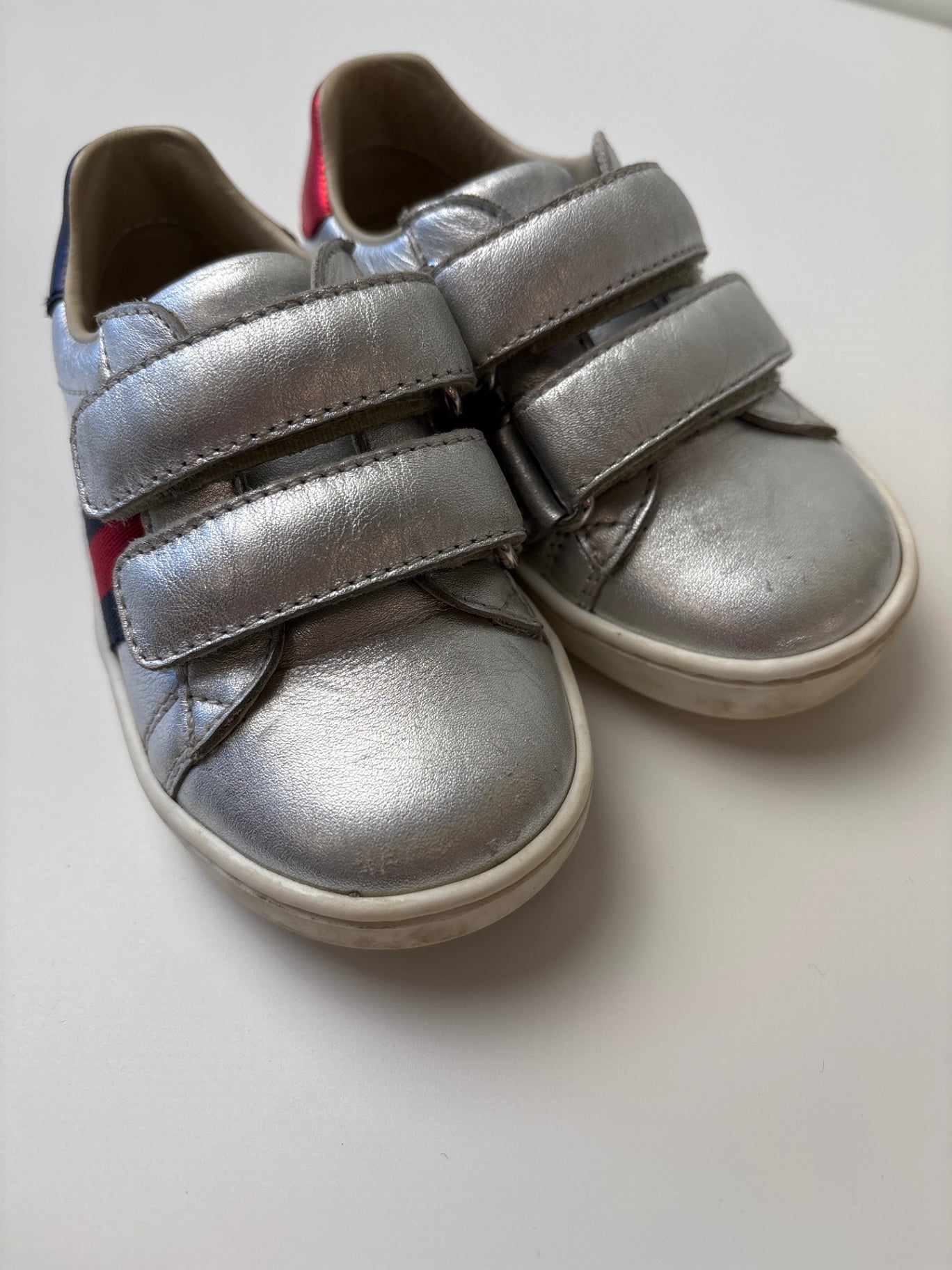 Gucci Baby Ace Leather Sneakers - Silver Metallic, Made in Italy | size 5.5 (EU 21)