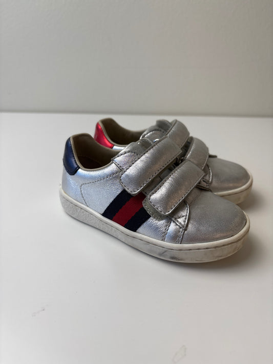 Gucci Baby Ace Leather Sneakers - Silver Metallic, Made in Italy | size 5.5 (EU 21)
