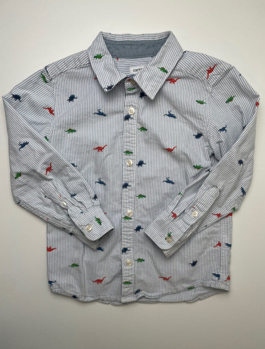 Carter's Shirt - Blue Pinstripe Dinosaurs Button Up | size 5T