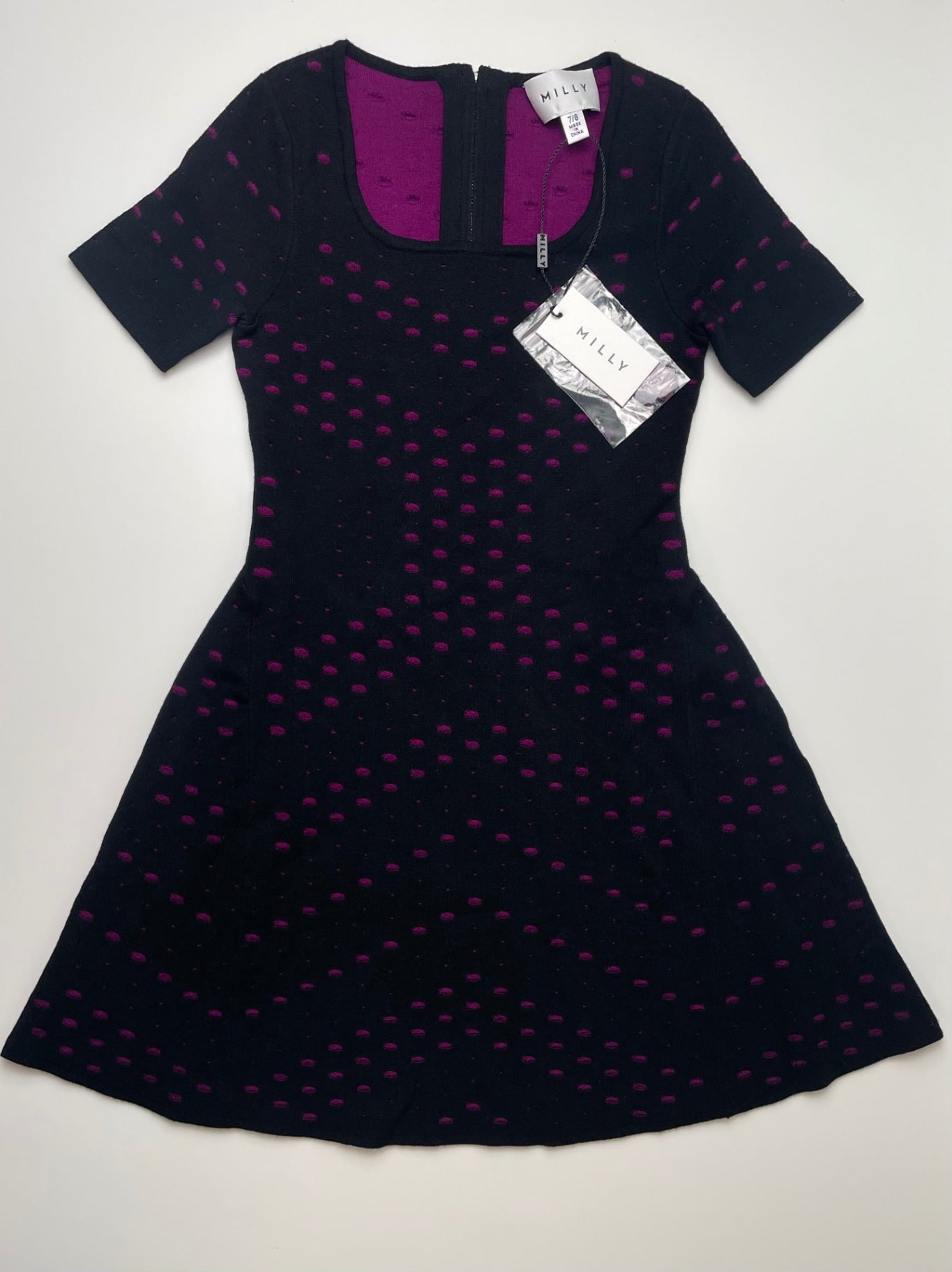 Milly Dress - Black Pointelle Jacquard Flare | size 7/8