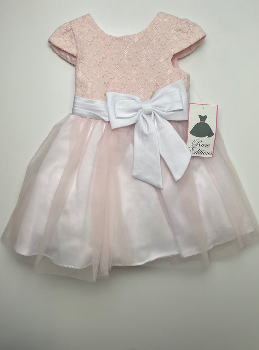 Rare Editions Dress - Pink Short Sleeve Lace + Tulle | size 18 Months