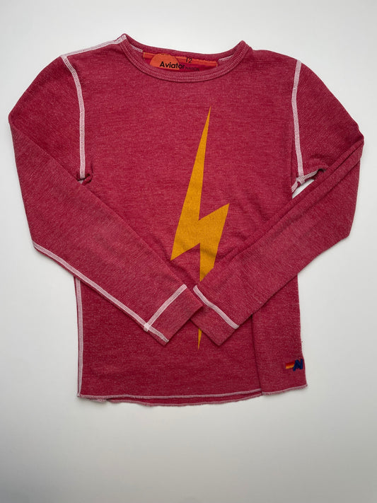 Aviator Nation Long Sleeve T-Shirt - Red Lightning Bolt Waffle Knit | size 12