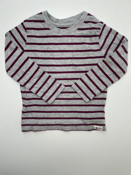 Gap Long Sleeve T-Shirt - Gray Striped 100% Cotton | size 2T