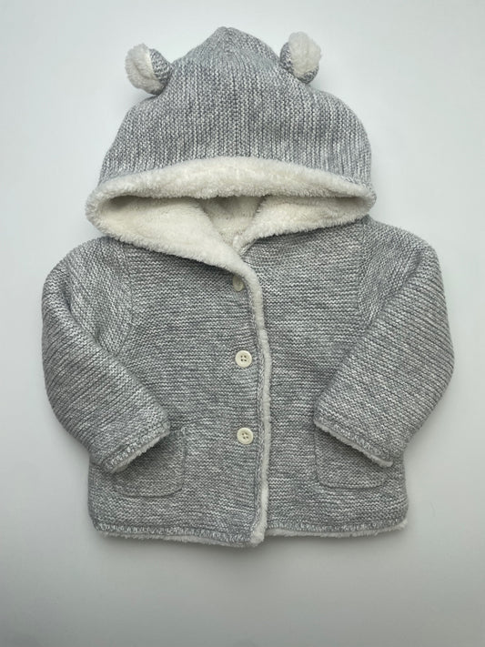 Baby Gap Sweater - Gray Fur Lined Cardigan + Hood | size 6 - 12 Months
