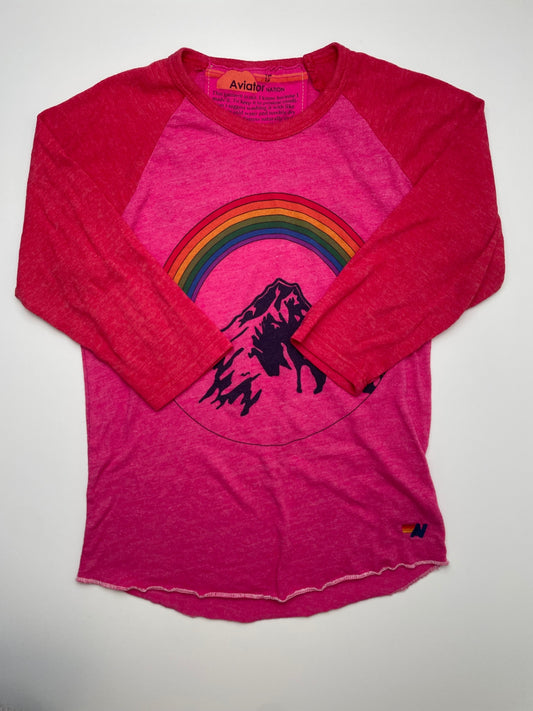 Aviator Nation Long Sleeve T-Shirt - Pink Rainbow Raglan Sleeve | size 12