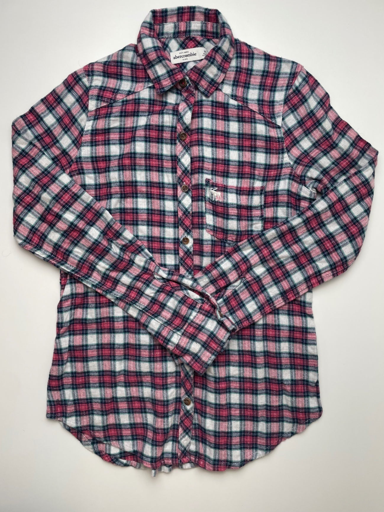 Abercrombie Kids Shirt - Pink Metallic Plaid Flannel | size 9/10