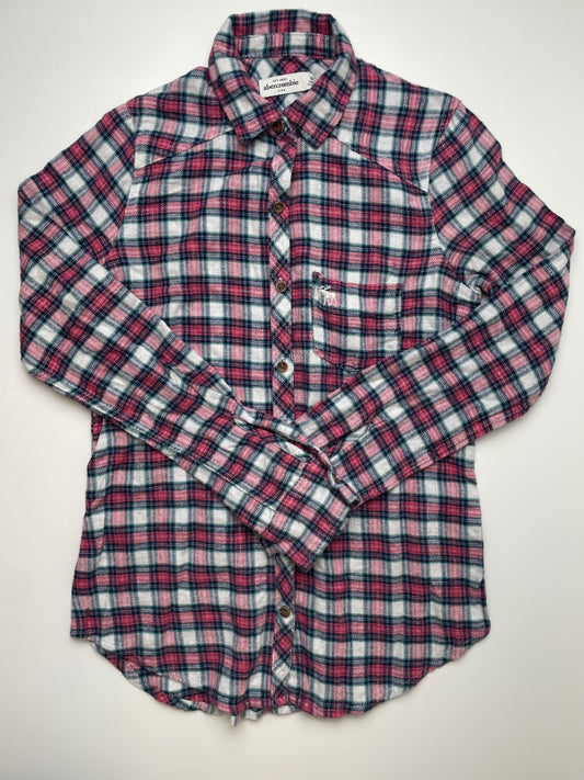Abercrombie Kids Shirt - Pink Metallic Plaid Flannel | size 9/10
