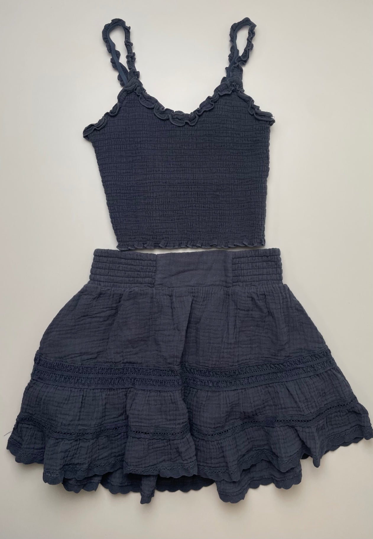 Katie J NYC 2 Piece Ensemble - Blue Tank Top + Skirt 100% Cotton | size 12