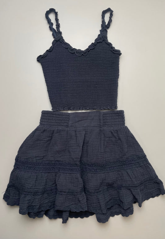 Katie J NYC 2 Piece Ensemble - Blue Tank Top + Skirt 100% Cotton | size 12