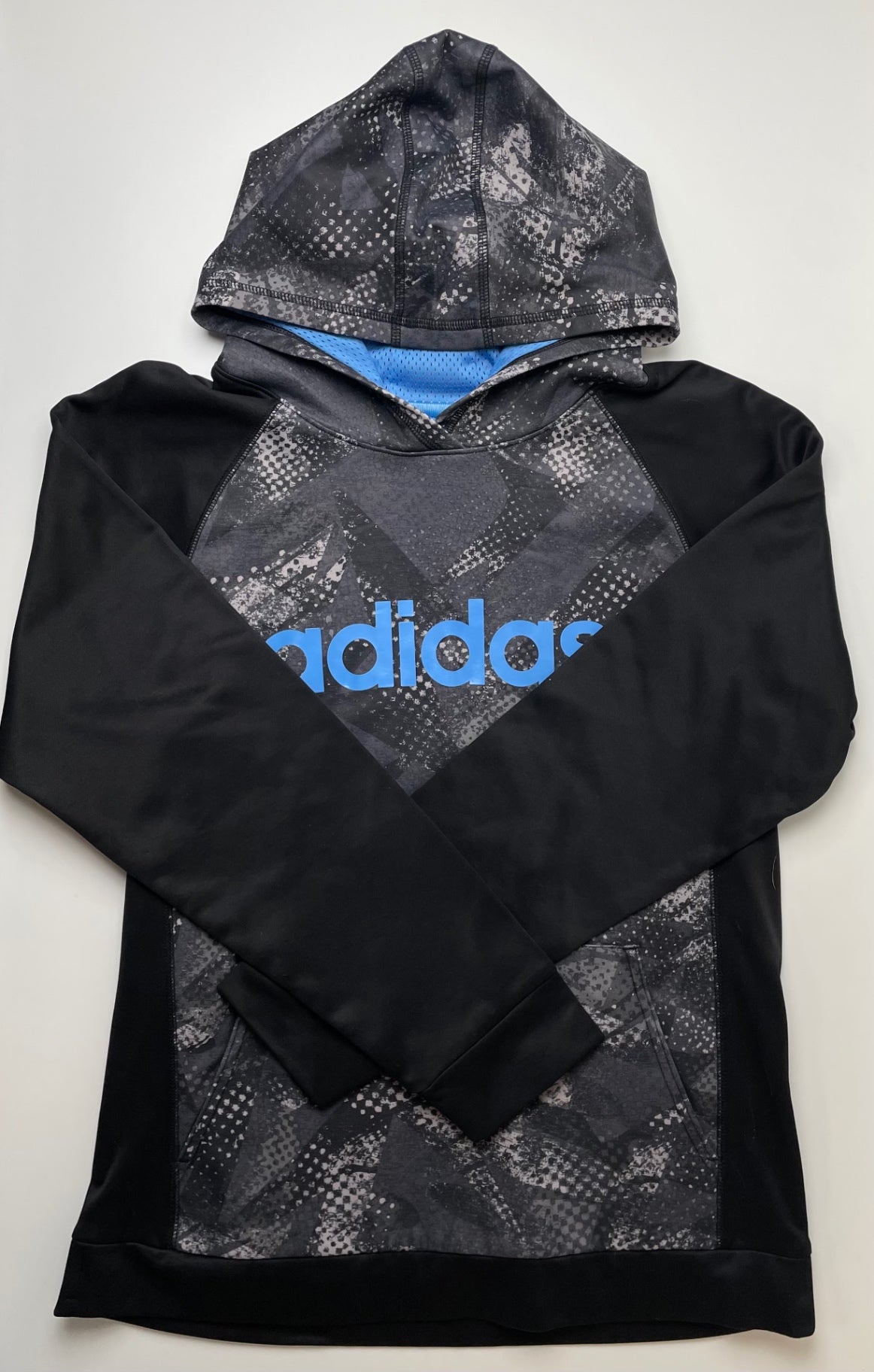 Adidas Sweatshirt - Black Mixed Media Hoodie | size 18/20