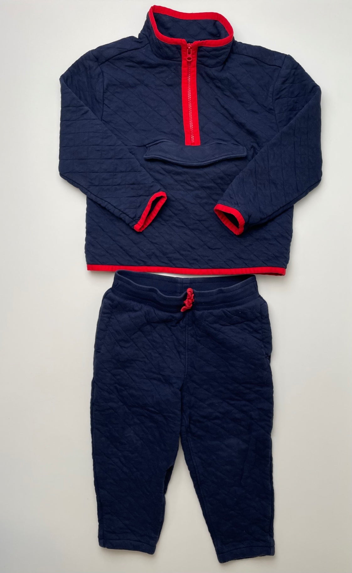 Janie and Jack 2 Piece Ensemble - Navy Blue Quilted 1/4 Zip + Sweatpants | size 3T