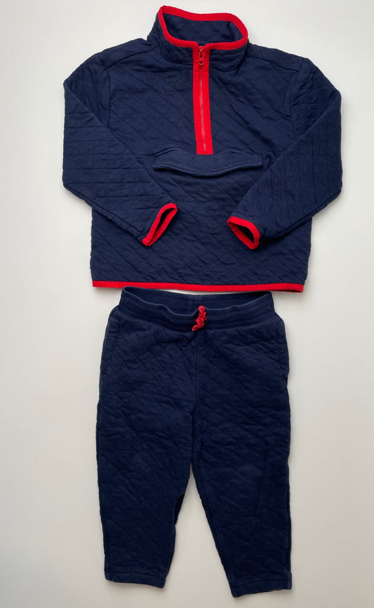 Janie and Jack 2 Piece Ensemble - Navy Blue Quilted 1/4 Zip + Sweatpants | size 3T